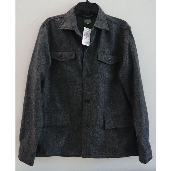 Sid Mashburn Men's Sz M Gray/Black Wool Tweed Herringbone Military Jacket $595 - Picture 2 of 8
